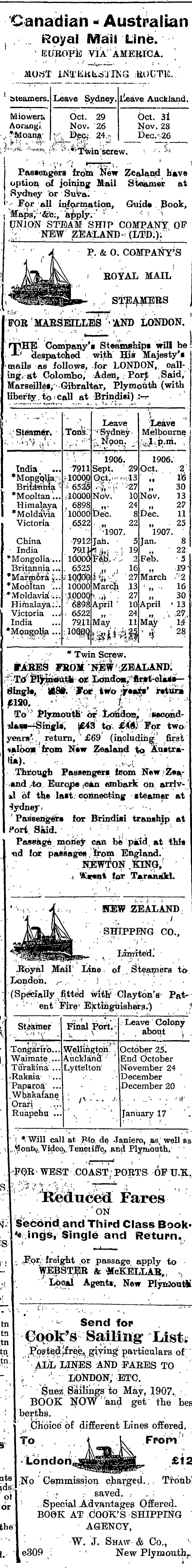 Papers Past Newspapers Taranaki Herald 24 October 1906 Page 1 Advertisements Column 2