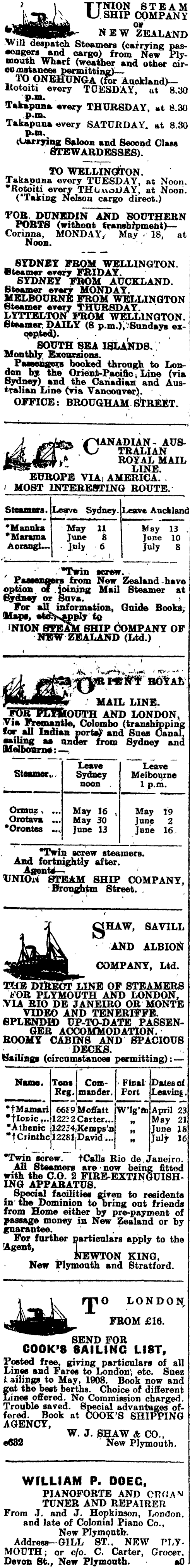 Papers Past Newspapers Taranaki Herald 7 May 1908 Page 1 Advertisements Column 1