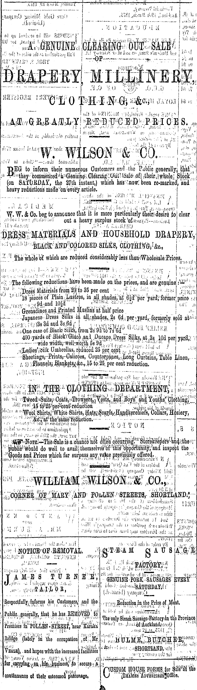 Papers Past Newspapers Thames Advertiser 22 March 1875 Page 1 Advertisements Column 3