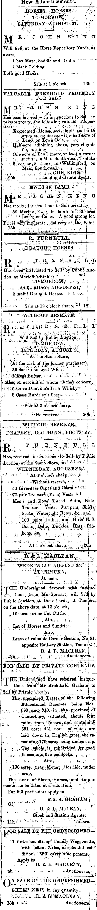 Papers Past Newspapers Timaru Herald August 1875 Page 2 Advertisements Column 2