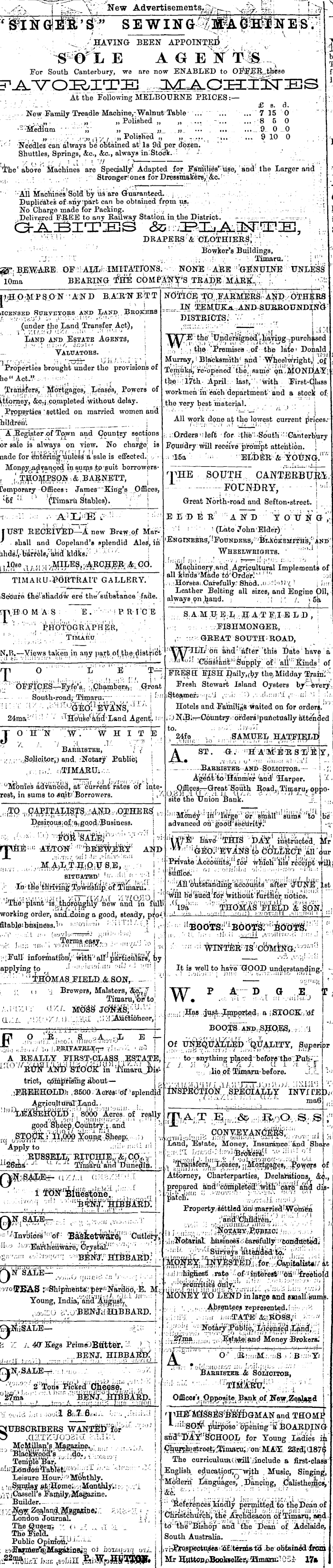 Papers Past Newspapers Timaru Herald 29 May 1876 Page 2 Advertisements Column 5