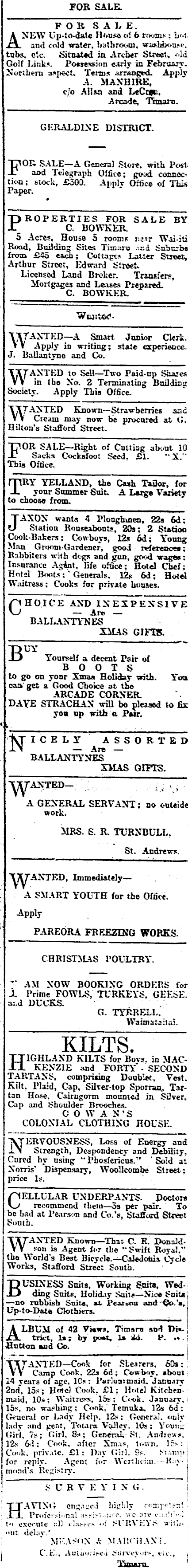 Papers Past Newspapers Timaru Herald December 1905 Page 1 Advertisements Column 6