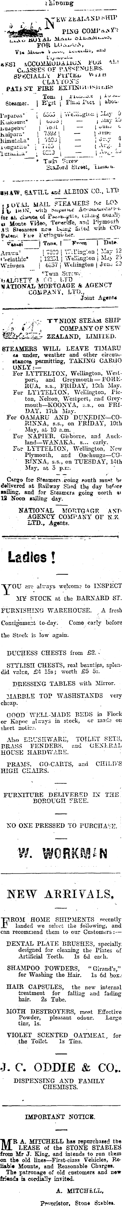 Papers Past Newspapers Timaru Herald 9 May 1907 Page 2 Advertisements Column 1