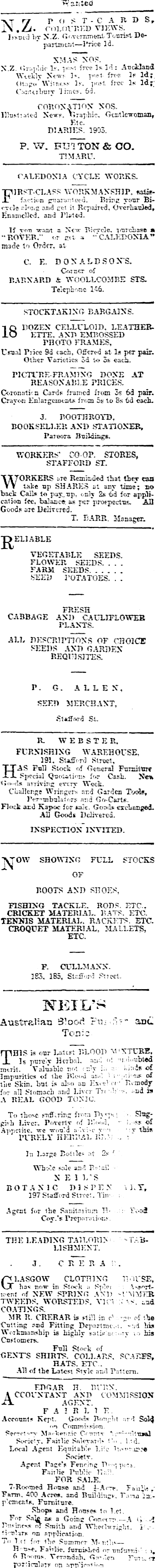 Papers Past Newspapers Timaru Herald October 1902 Page 1 Advertisements Column 8