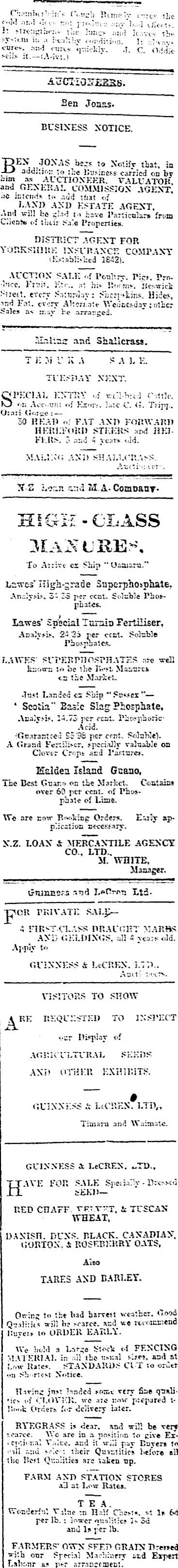 Papers Past Newspapers Timaru Herald 30 October 1902 Page 3 Advertisements Column 1