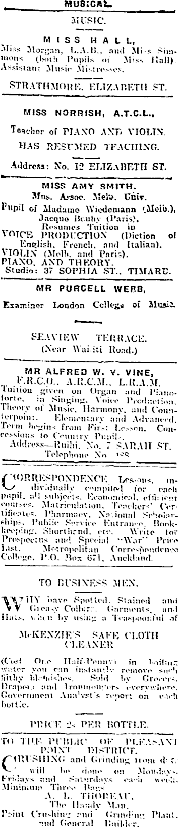 Papers Past Newspapers Timaru Herald 14 May 1918 Page 1 Advertisements Column 5