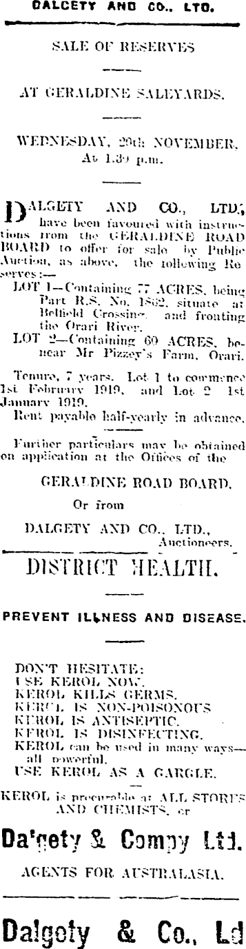 Papers Past Newspapers Timaru Herald 9 November 1918 Page 12 Advertisements Column 4