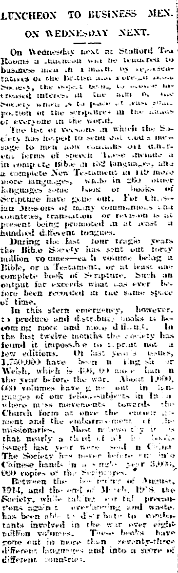 Papers Past Newspapers Timaru Herald 11 November 1918 B F Bible Society