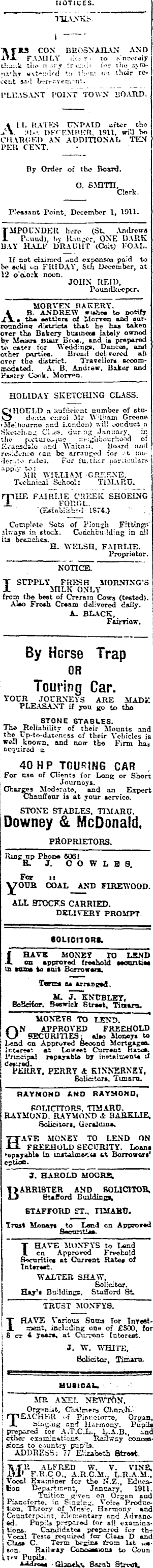 Papers Past Newspapers Timaru Herald 1 December 1911 Page 2 Advertisements Column 3