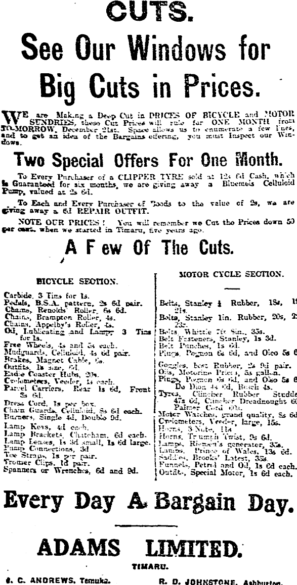 Papers Past Newspapers Timaru Herald 30 December 1911 Page 1 Advertisements Column 1