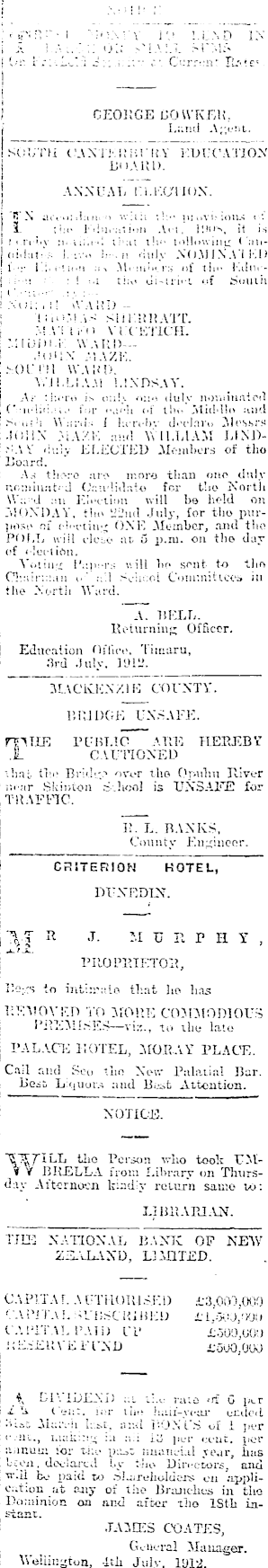 Papers Past Newspapers Timaru Herald 13 July 1912 Page 2 Advertisements Column 3