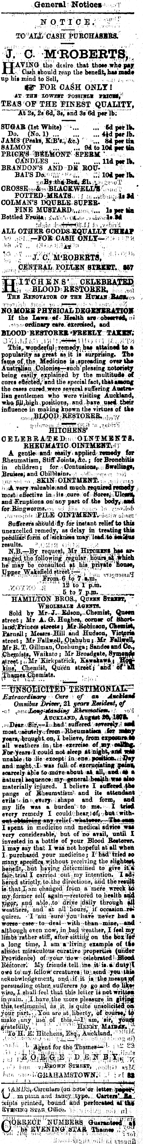 Papers Past Newspapers Thames Star 14 October 1879 Page 1 Advertisements Column 7