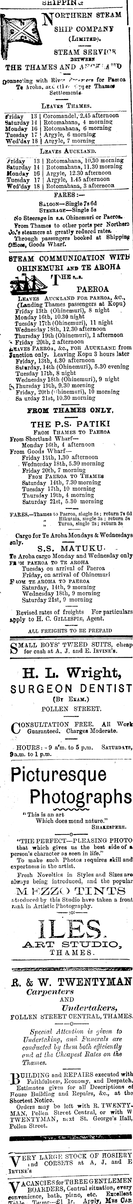 Papers Past Newspapers Thames Star 13 December 15 Page 2 Advertisements Column 1