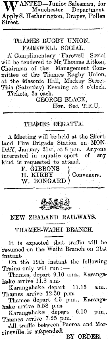 Papers Past Newspapers Thames Star 19 January 1907 Page 3 Advertisements Column 1