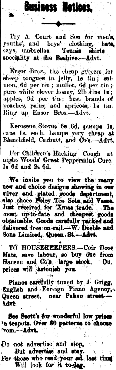 Papers Past Newspapers Thames Star 3 June 1908 Page 2 Advertisements Column 6