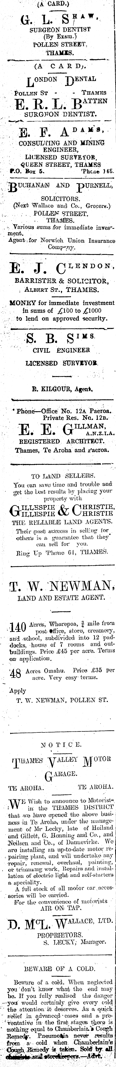 Papers Past Newspapers Thames Star 26 November 1915 Page 4 Advertisements Column 1