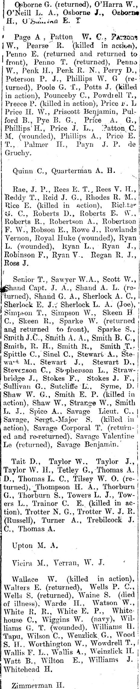 Papers Past Newspapers Thames Star 12 February 1917 Thames Roll Of Honour