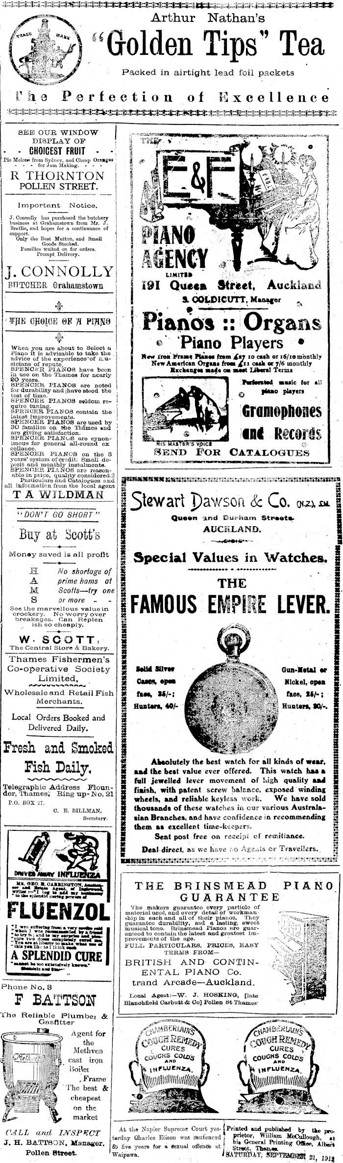 Papers Past Newspapers Thames Star 21 September 1912 Page 4 Advertisements Column 4