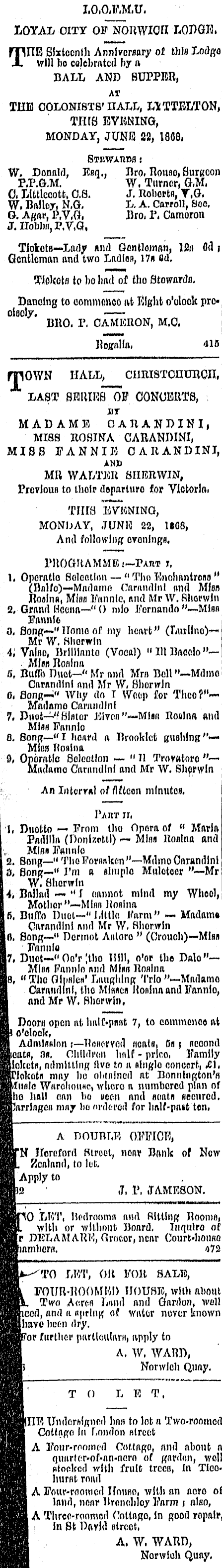 Papers Past Newspapers Star Christchurch 22 June 1868 Page 4 Advertisements Column 1