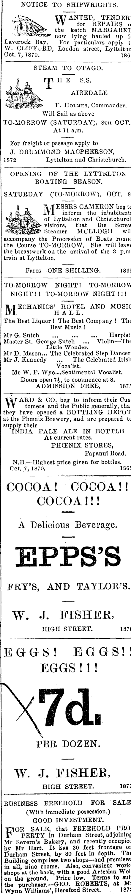 Papers Past Newspapers Star Christchurch 7 October 1870 Page 3 Advertisements Column 2