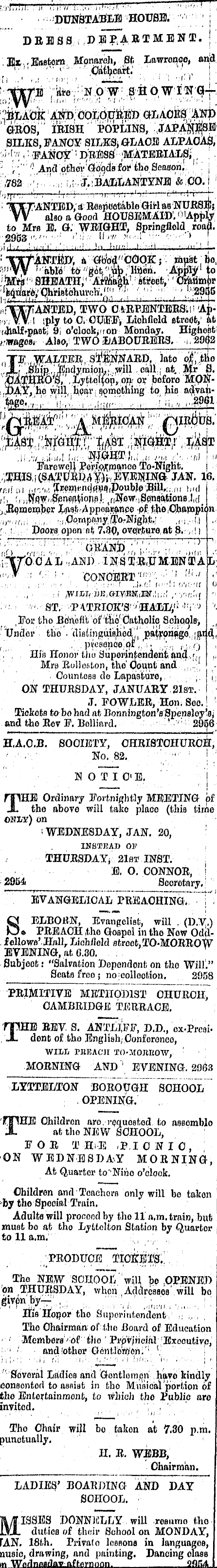 Papers Past Newspapers Star Christchurch 16 January 1875 Page 1 Advertisements Column 1