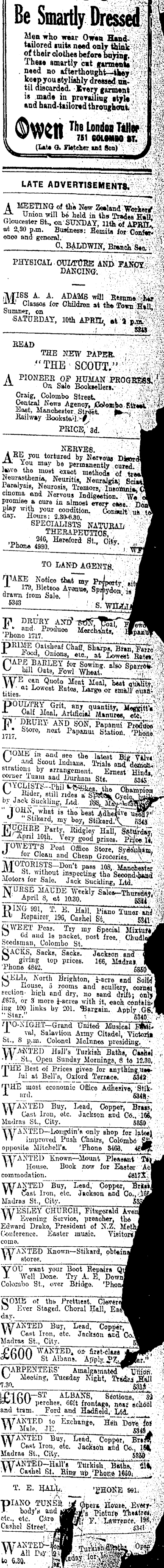 Papers Past | Newspapers | Star (Christchurch) | 3 April 1920 | Page 9  Advertisements Column 5