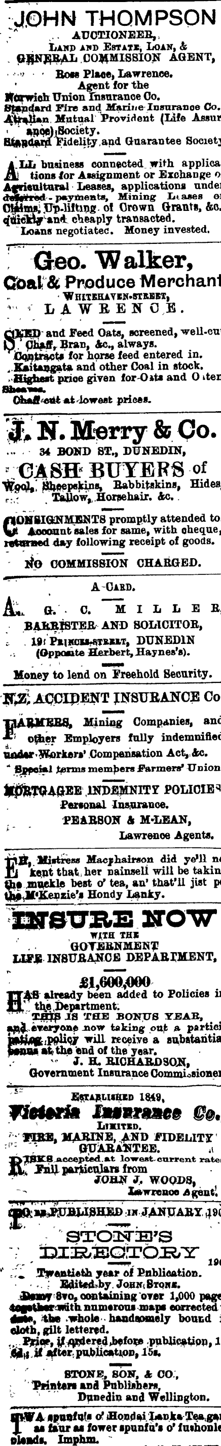 Papers Past Newspapers Tuapeka Times 17 December 1902 Page 1 Advertisements Column 1