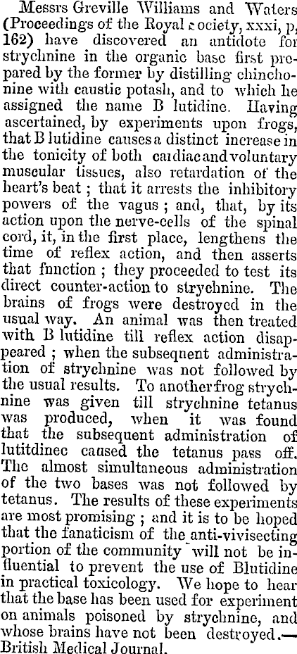 Papers Past Newspapers West Coast Times 5 June 1882 An Antidote For Strychnine