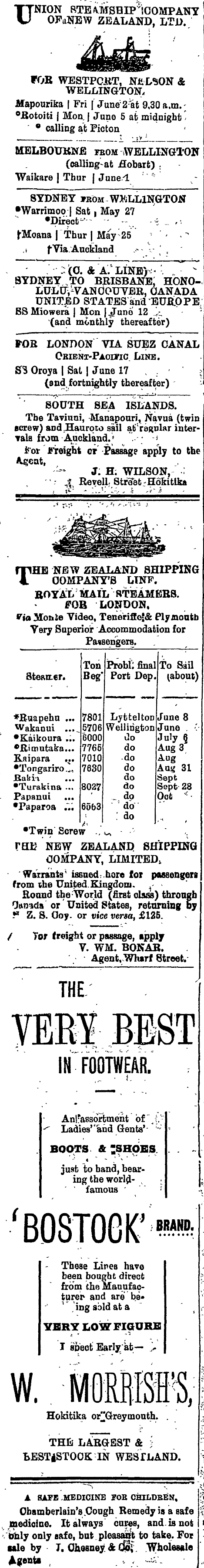 Papers Past Newspapers West Coast Times 2 June 1905 Page 2 Advertisements Column 1
