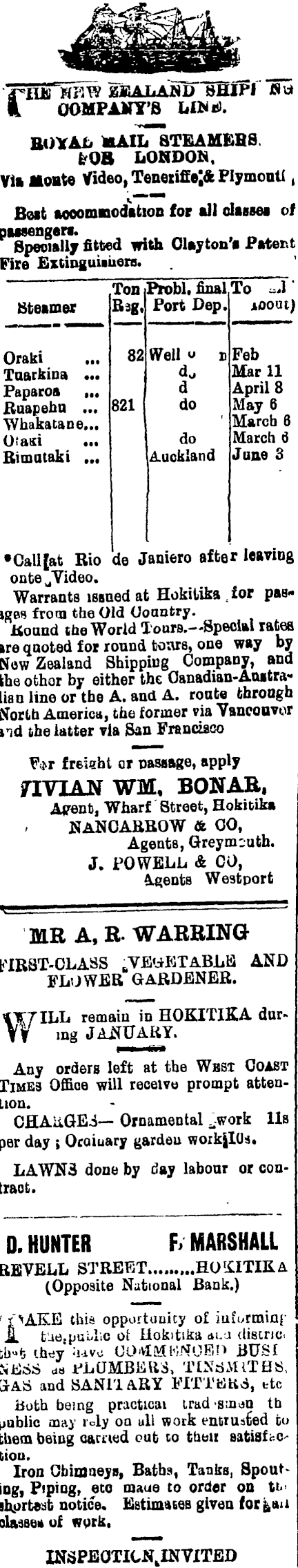 Papers Past Newspapers West Coast Times 18 March 1909 Page 2 Advertisements Column 1