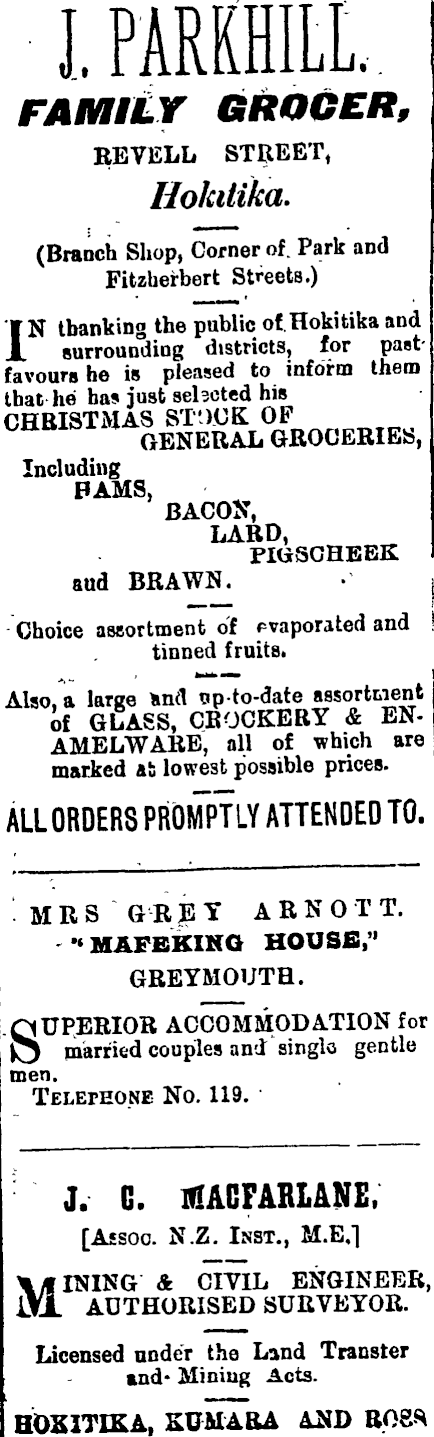 Papers Past Newspapers West Coast Times 9 July 1902 Page 1 Advertisements Column 4