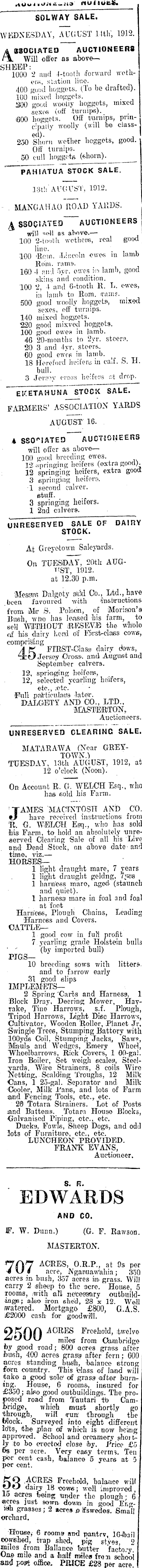 Papers Past Newspapers Wairarapa Age 10 August 1912 Page 8 Advertisements Column 1