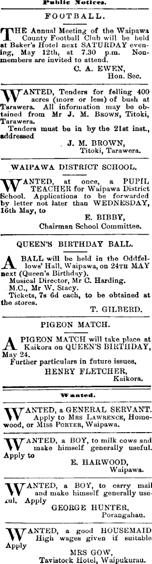 Papers Past Newspapers Waipawa Mail 8 May 18 Page 3 Advertisements Column 1