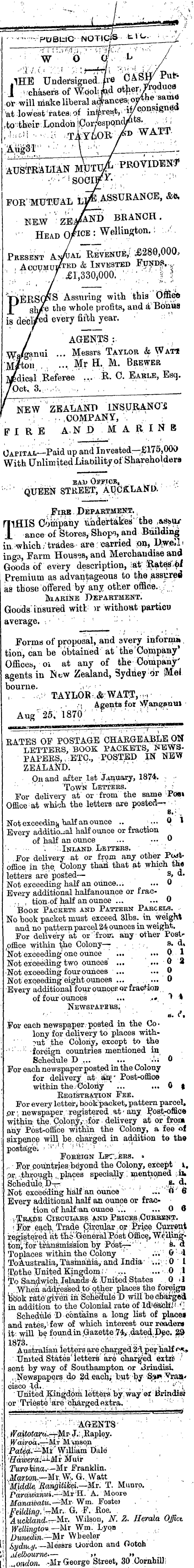 Papers Past Newspapers Wanganui Chronicle 12 December 1874 Page 4 Advertisements Column 6