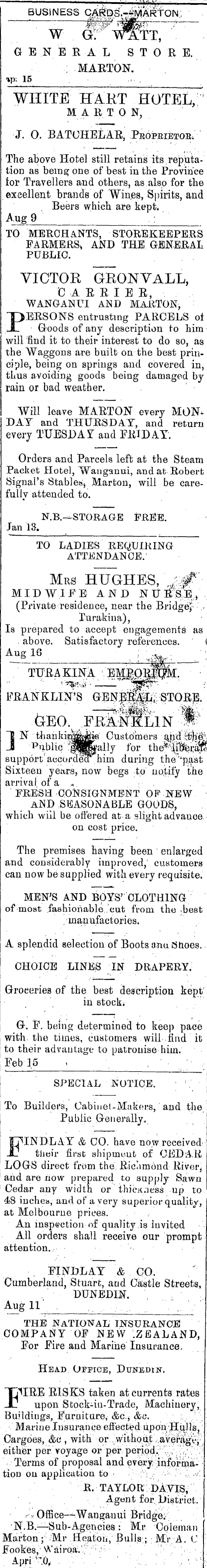 Papers Past Newspapers Wanganui Chronicle 27 August 1875 Page 1 Advertisements Column 5