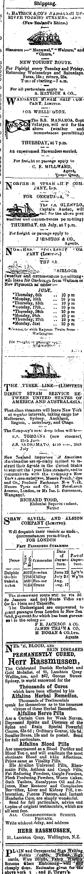 Papers Past Newspapers Wanganui Chronicle 5 July 19 Page 1 Advertisements Column 4