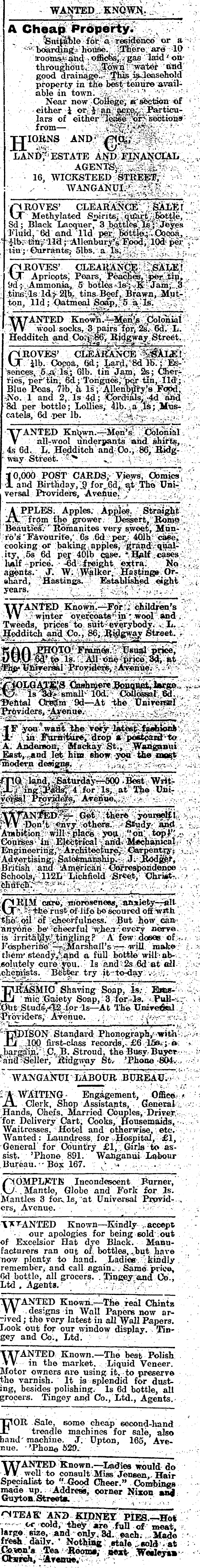 Papers Past Newspapers Wanganui Chronicle 14 May 1913 Page 1 Advertisements Column 7