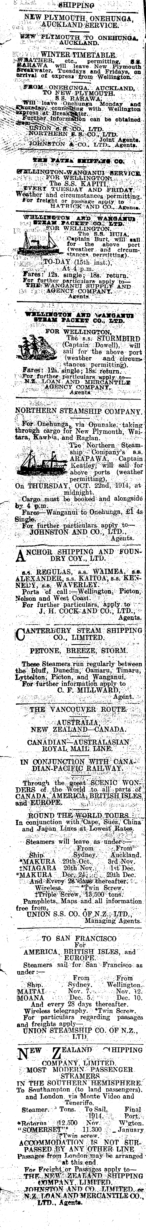 Papers Past Newspapers Wanganui Chronicle 17 October 1914 Page 1 Advertisements Column 1