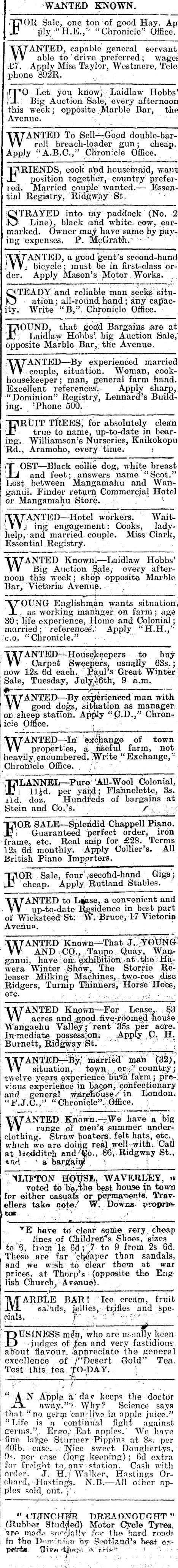 Papers Past Newspapers Wanganui Chronicle 5 July 1915 Page 1 Advertisements Column 4