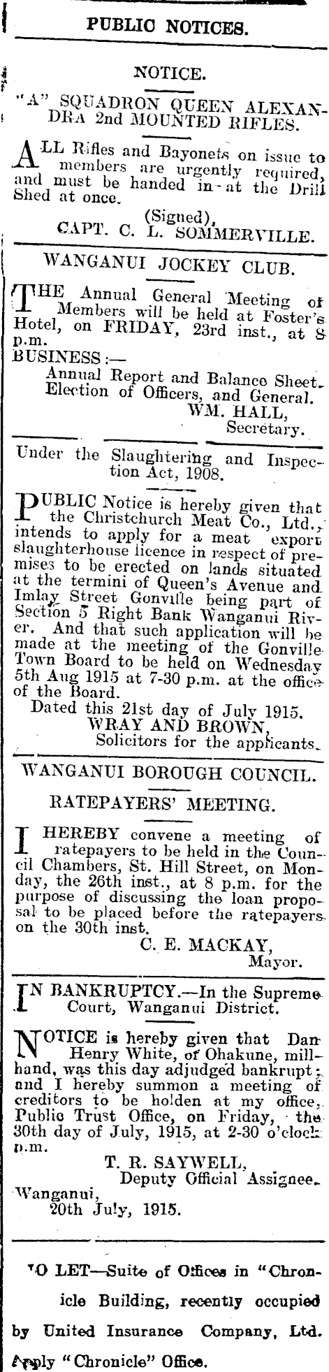 Papers Past Newspapers Wanganui Chronicle 22 July 1915 Page 7 Advertisements Column 6