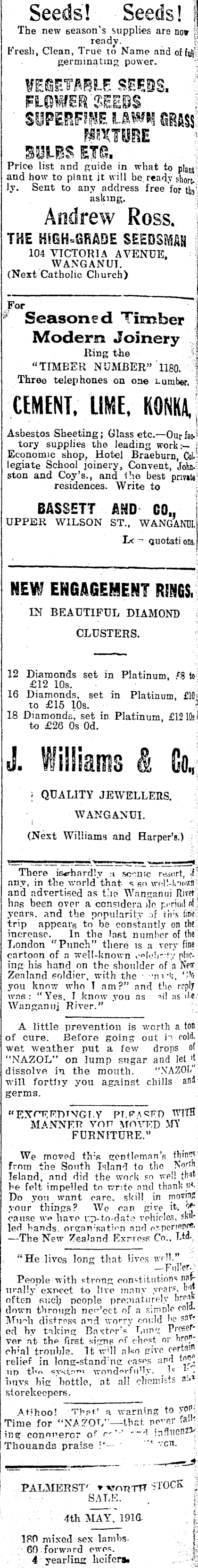 Papers Past Newspapers Wanganui Chronicle 3 May 1916 Page 6 Advertisements Column 4