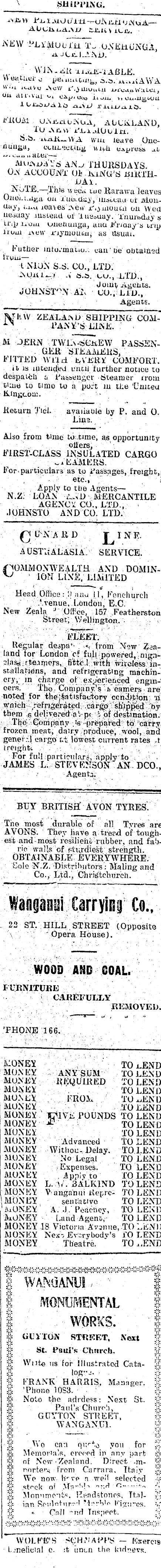 Papers Past Newspapers Wanganui Chronicle 2 June 1917 Page 1 Advertisements Column 2