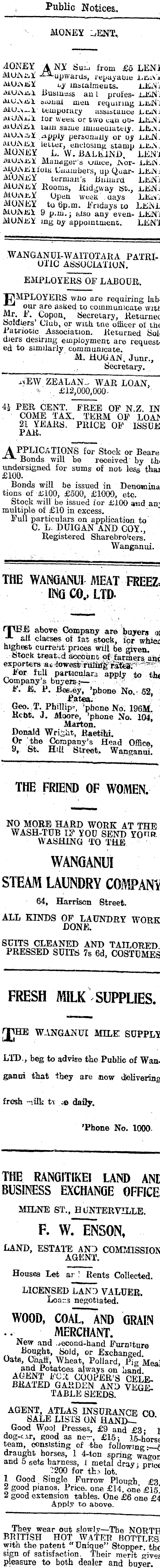 Papers Past Newspapers Wanganui Chronicle 17 August 1917 Page 1 Advertisements Column 4