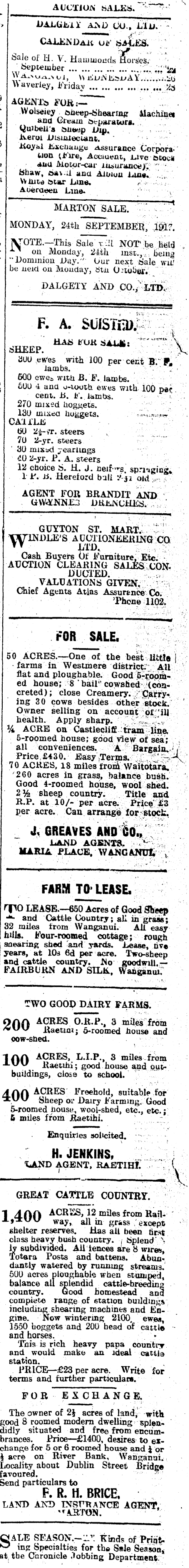 Papers Past Newspapers Wanganui Chronicle September 1917 Page 8 Advertisements Column 6