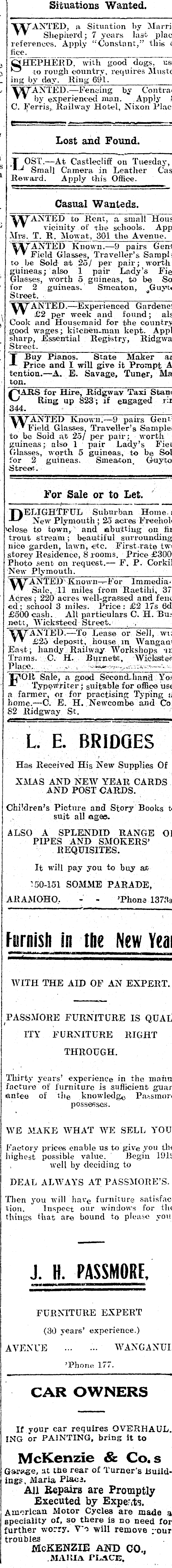 Papers Past Newspapers Wanganui Chronicle 3 January 1919 Page 1 Advertisements Column 5