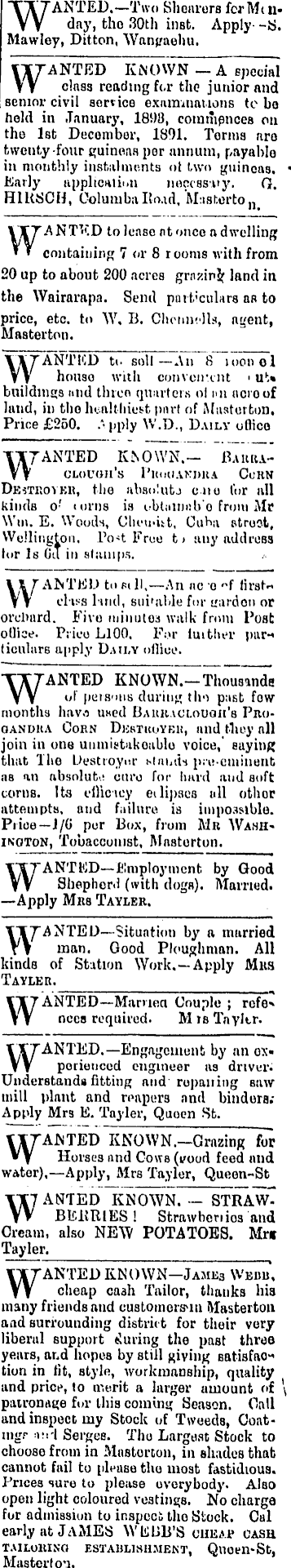 Papers Past Newspapers Wairarapa Daily Times 27 November 11 Page 3 Advertisements Column 9