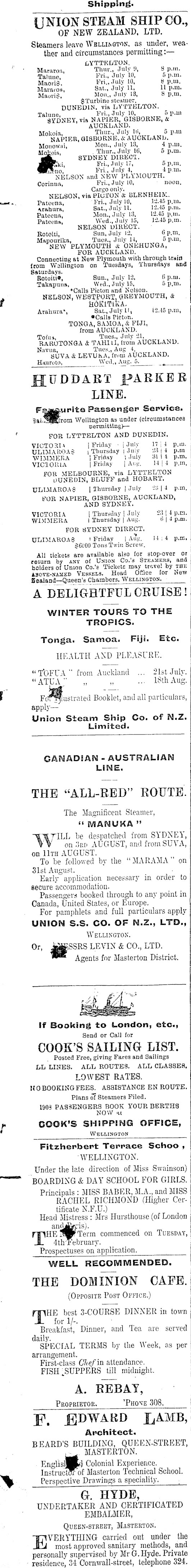 Papers Past Newspapers Wairarapa Daily Times 9 July 1908 Page 1 Advertisements Column 1