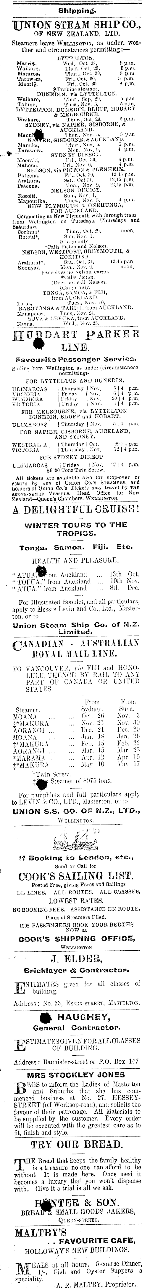 Papers Past Newspapers Wairarapa Daily Times 28 October 1908 Page 1 Advertisements Column 1