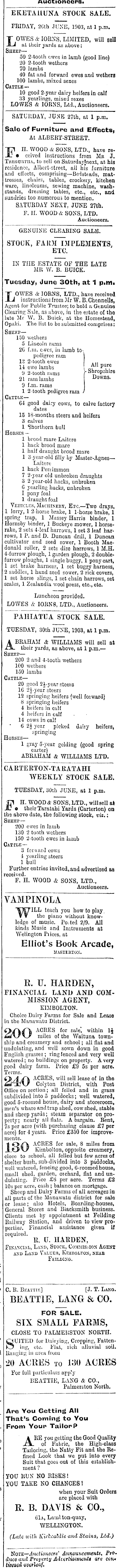 Papers Past Newspapers Wairarapa Daily Times 25 June 1903 Page 3 Advertisements Column 7
