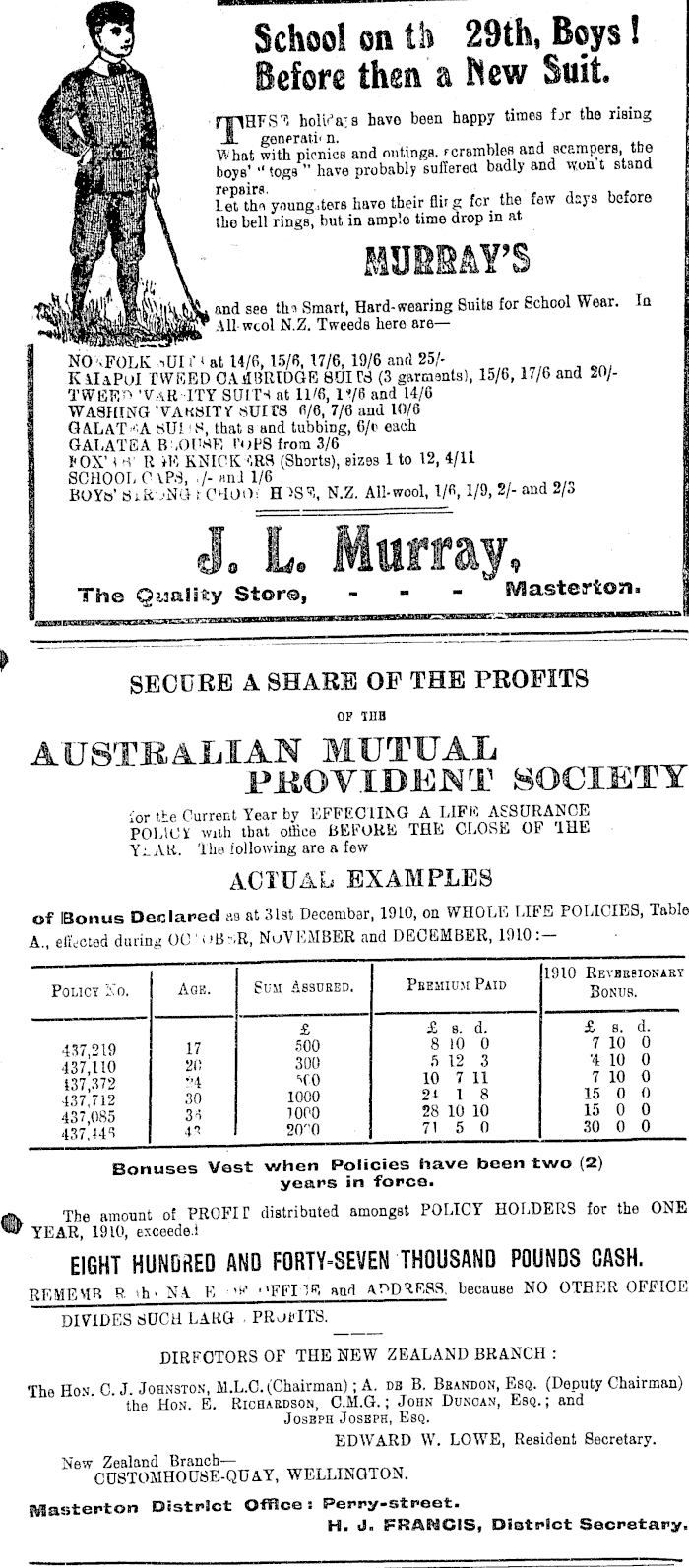 Papers Past Newspapers Wairarapa Daily Times 5 February 1912 Page 3 Advertisements Column 1